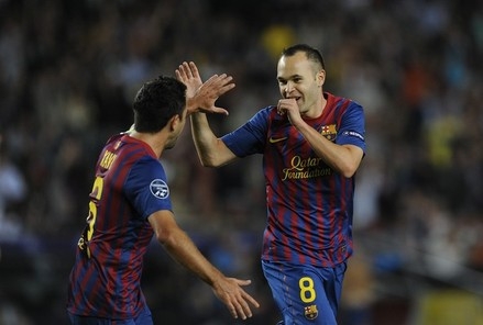 Iniesta en la celebración del 1-0